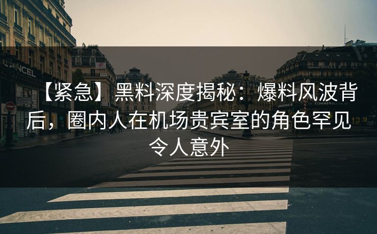 【紧急】黑料深度揭秘：爆料风波背后，圈内人在机场贵宾室的角色罕见令人意外