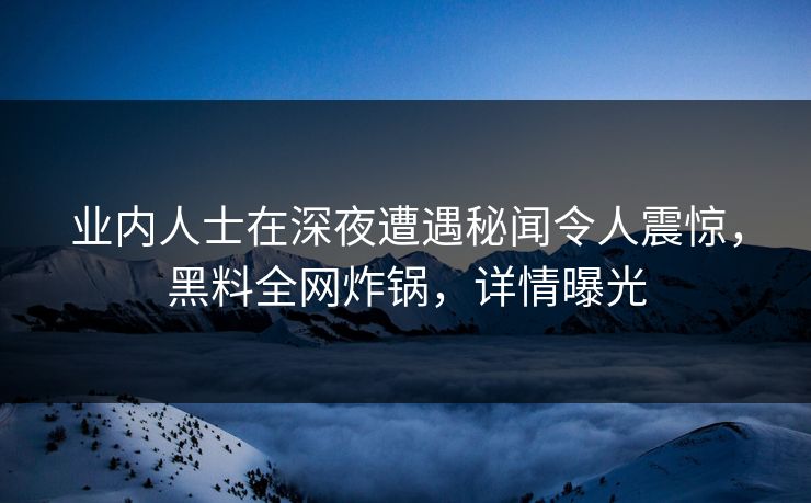 业内人士在深夜遭遇秘闻令人震惊，黑料全网炸锅，详情曝光