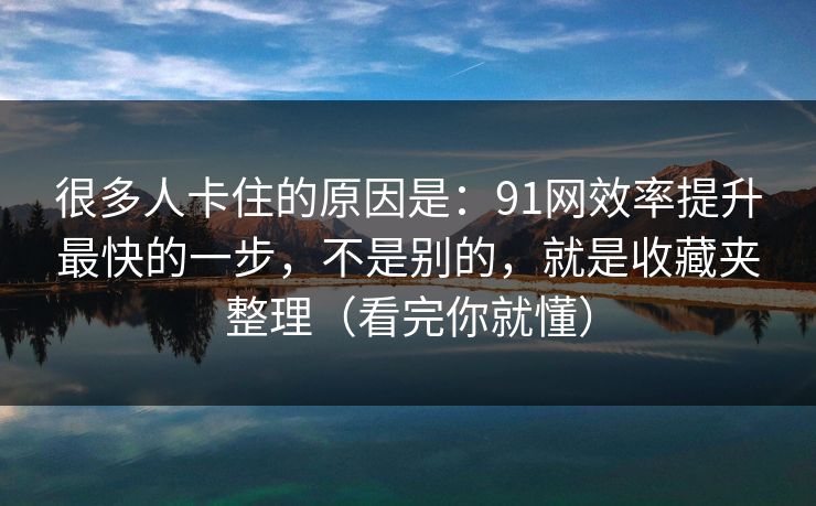很多人卡住的原因是：91网效率提升最快的一步，不是别的，就是收藏夹整理（看完你就懂）